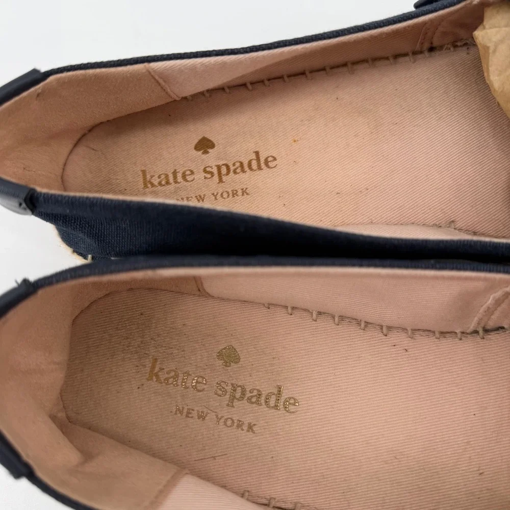 Kate Spade Espadrilles Womens 11 Navy Gramercy Striped Canvas Jute Flats
